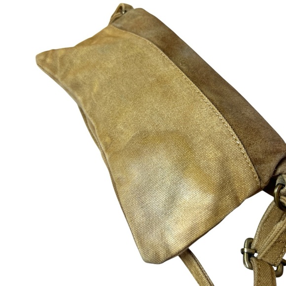 FREE PEOPLE Joni Crossbody Canvas Suede Bag Yellow Distressed Adjustable Purse - Picture 4 of 10